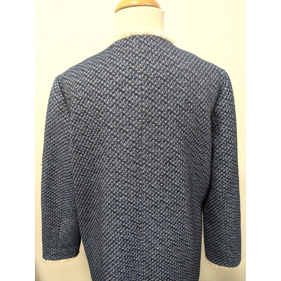 J. McLaughlin Blue White Fringe Trim Tweed Blazer Jacket sz M Officewear Chic - Picture 8 of 12